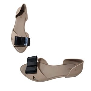 Melissa Seduction D'Orsay Nude Jelly Flats with Black Bow‎ Detail Size 8 EU 39